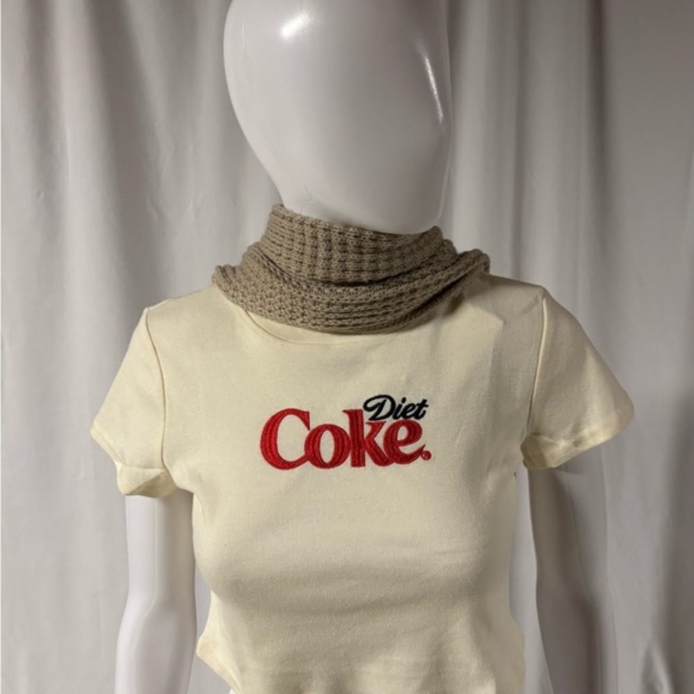Diet Coke Embroidered Cream Crop Top